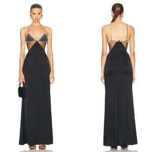 DAVID KOMA Triangle Crystal Bra Embroidery Cutout Maxi Gown Size 2